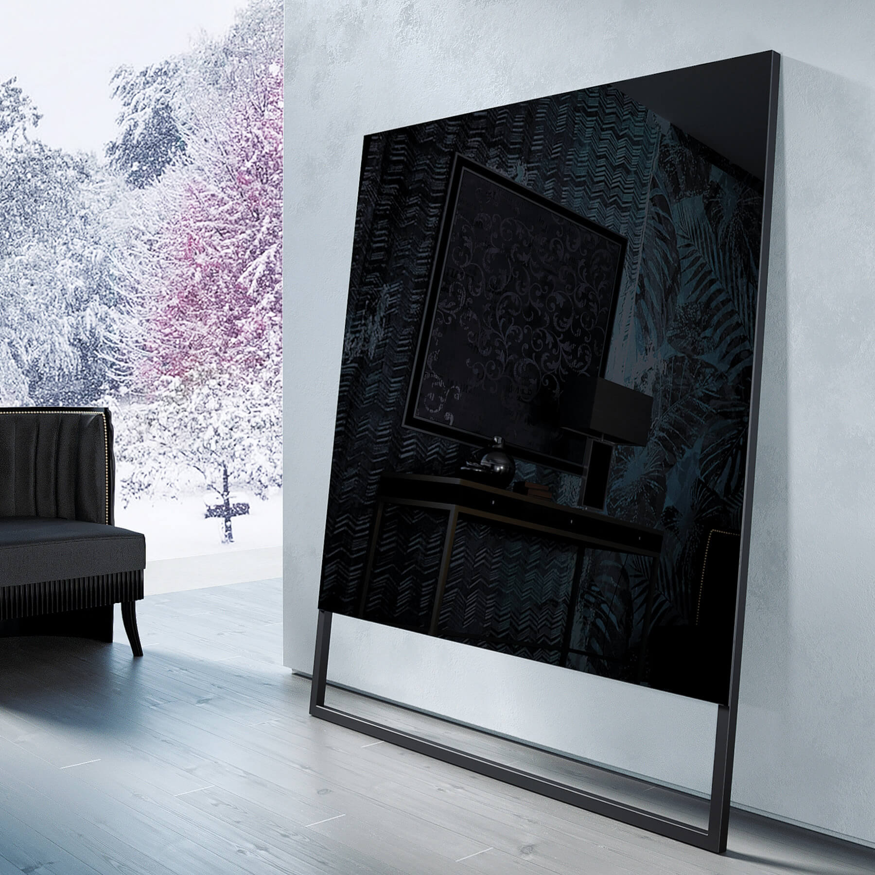 Зеркальный телевизор Tele-Art 49″ Q70SM black glass 1