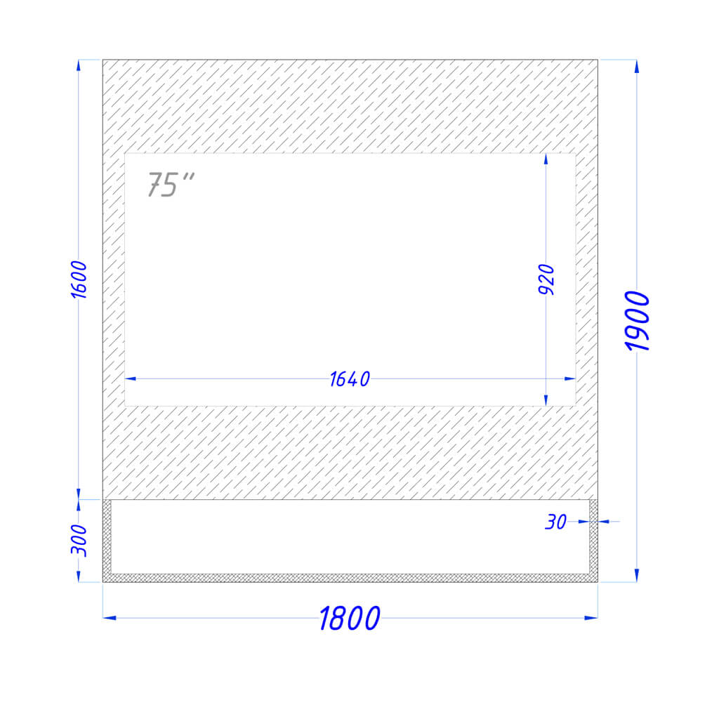 Чертеж встроенного телевизора Tele-Art 75" Q70SM