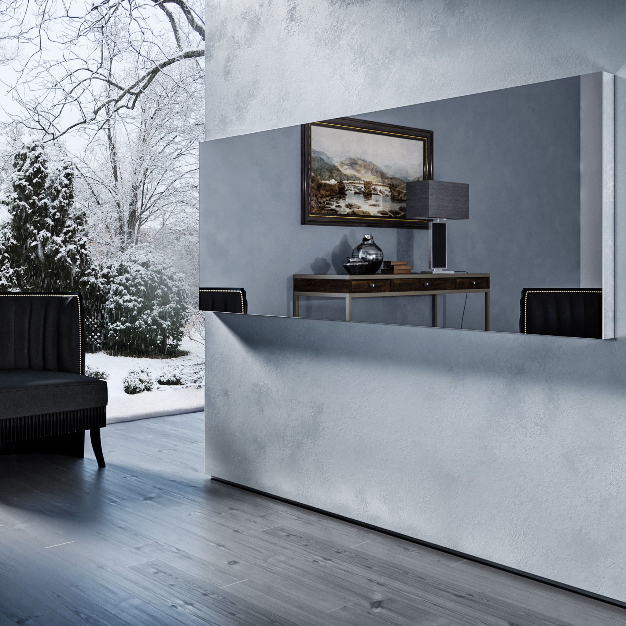 Зеркальный телевизор Tele-Art Q70W Line Mirror Titan Mirror в выключенном состоянии