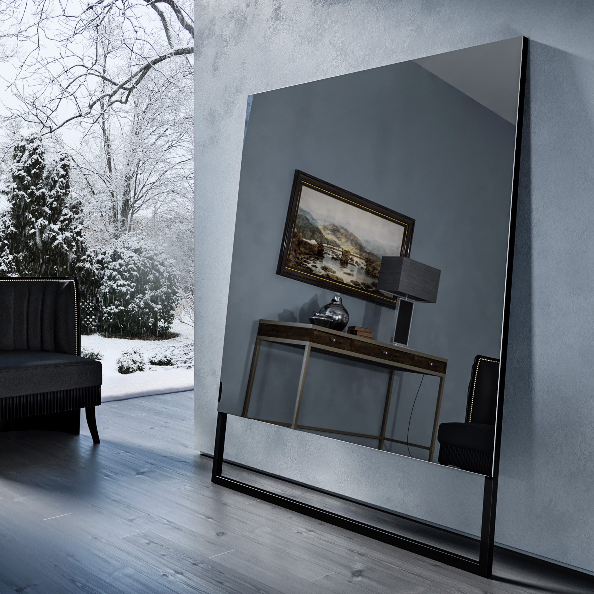 Зеркальный телевизор Tele-Art Soft Minimalism Black Mirror в выключенном состоянии