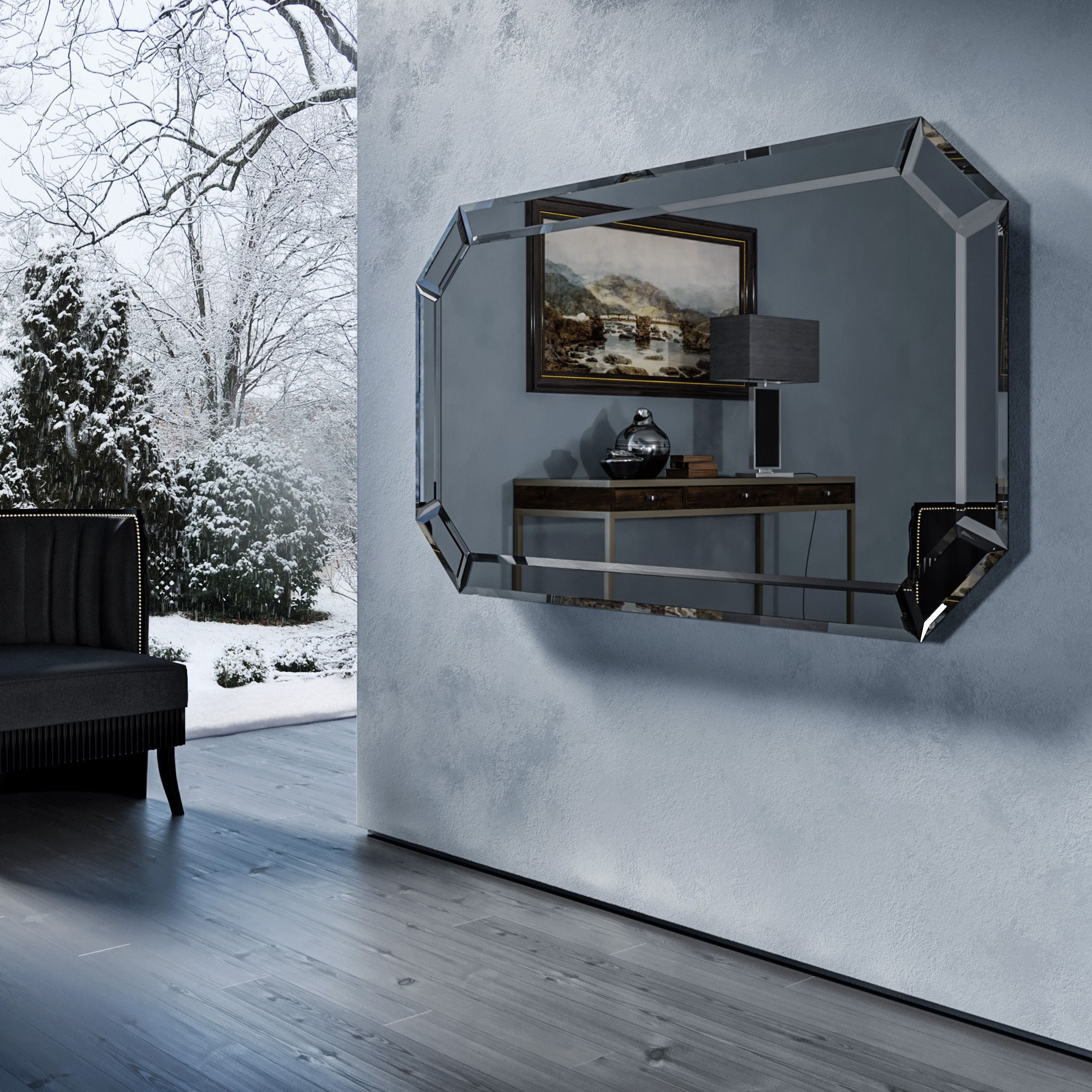 Зеркальный телевизор Tele-Art Diamond Frame Q7D Grafit Mirror в выключенном состоянии Зеркальный телевизор Tele-Art Diamond Frame Q7D Grafit Mirror в выключенном состоянии